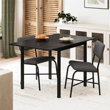 3-Piece Drop Leaf Table and Dining Chair Set Black Space Saving Flexible Design