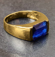 Men's Blue Sapphire Gemstone Handmade Ring With 14K Solid Yellow Gold Ring