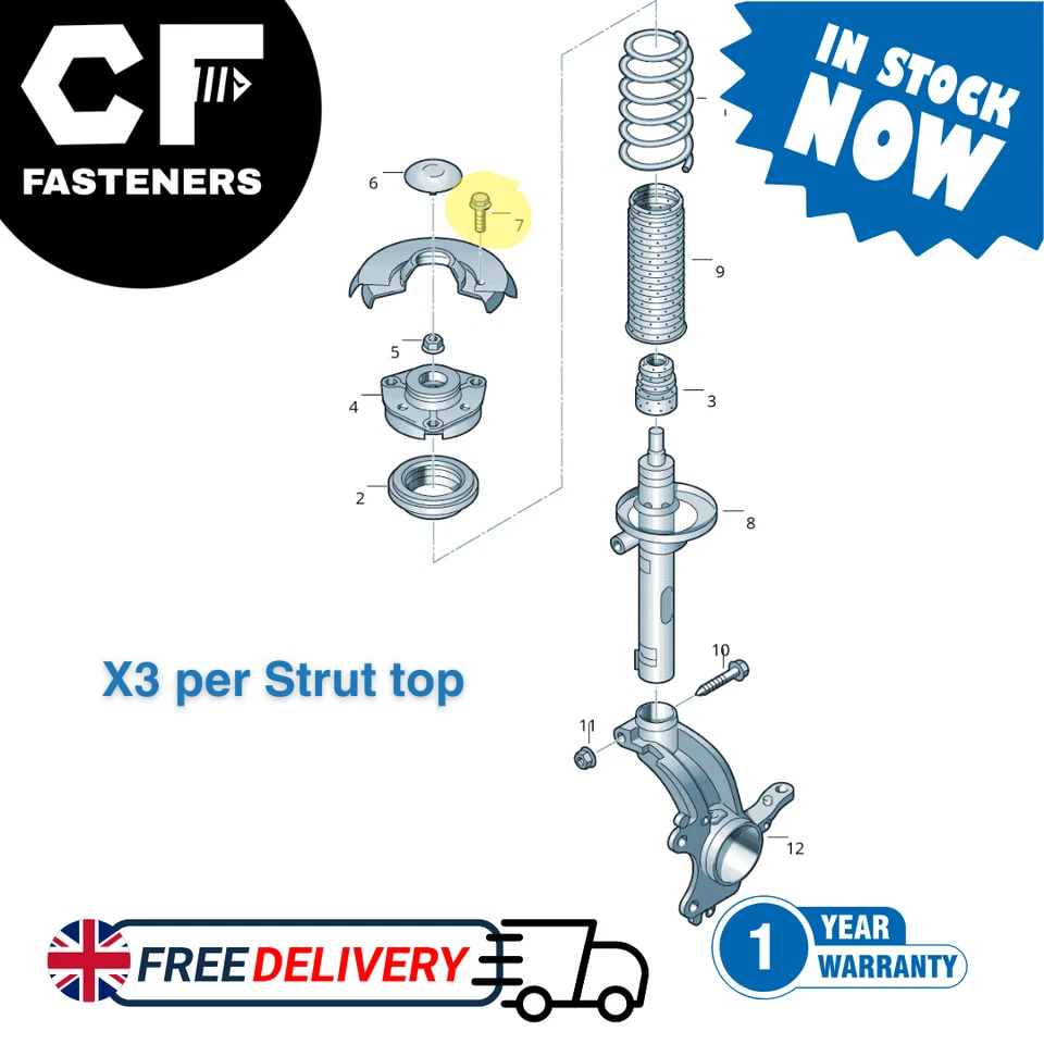 6x VW Front Upper Top Mount Bolt Kit Strut Suspension - Skoda Superb ALL 2008+ - Image 2 of 2