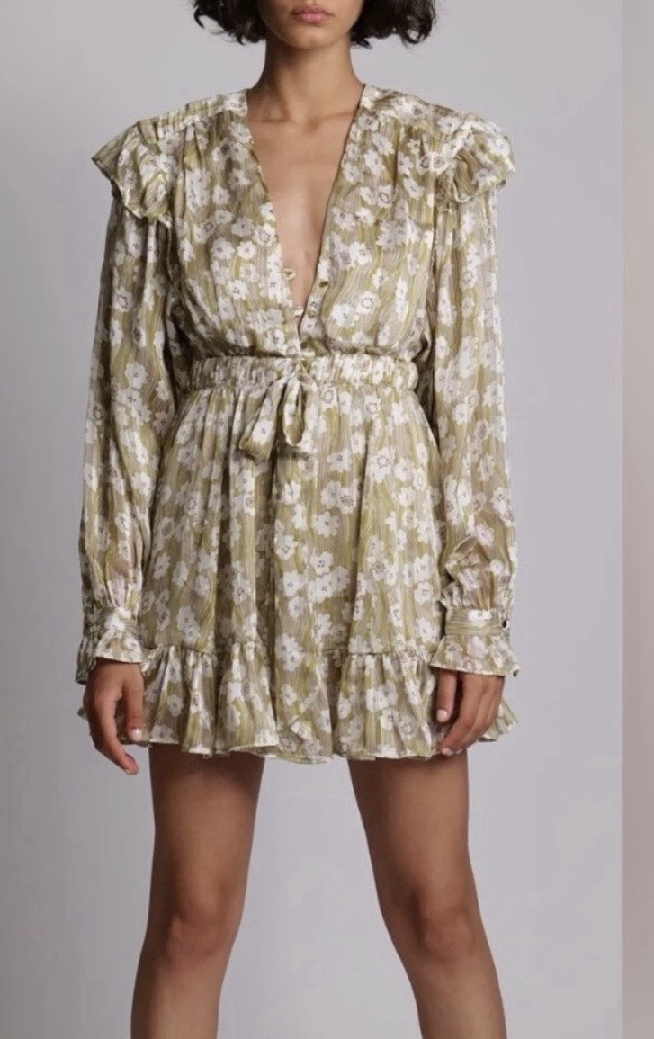 Sabina Musayev Evan Long Sleeve Floral Mini Dress Nwt Sz M $345