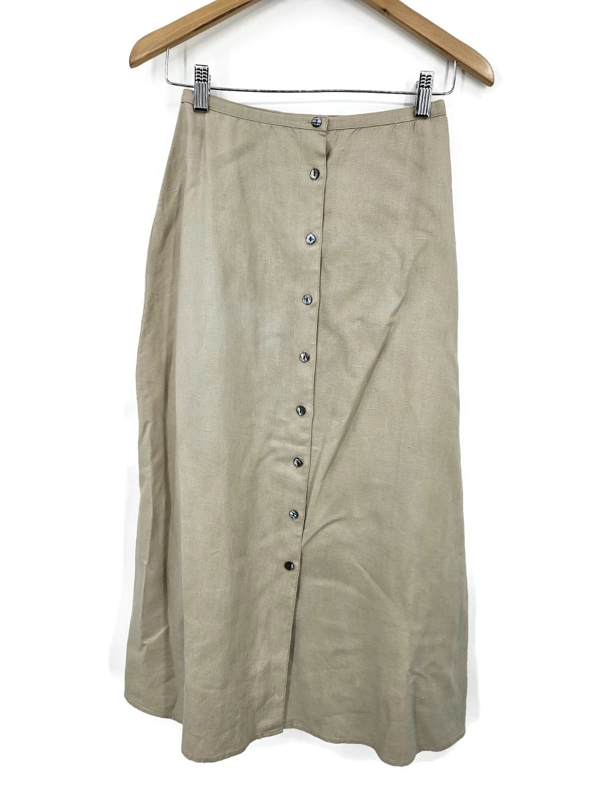 Vtg Armani Jeans Natural Beige Linen Skirt Womens 2 Long Button Front