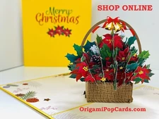 ORIGAMI POP CARDS Christmas Poinsettia Flower Basket 3D Pop Up Celebration Card