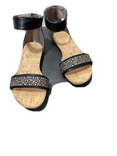 GIRLS NINE WEST Cork Black Rhinestone/Studded Flat Sandals Size 1