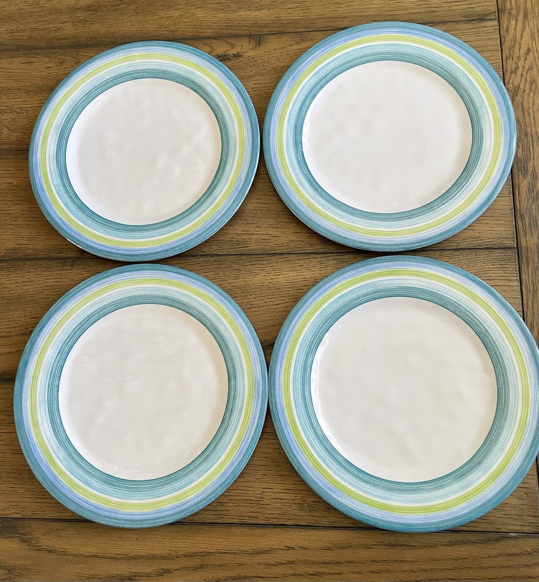 TarHong Melamine Dinner Plates Dishes Blue Green On White Set Of
