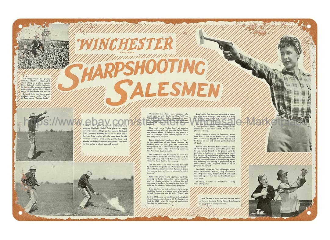 Winchester Sharpshooting Topperwein, Herb Parsons Shooting Linds metal tin sign eBay