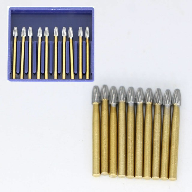 10Pcs Dental Bullet Type Golden Carbide Burs Trimming and Finishing