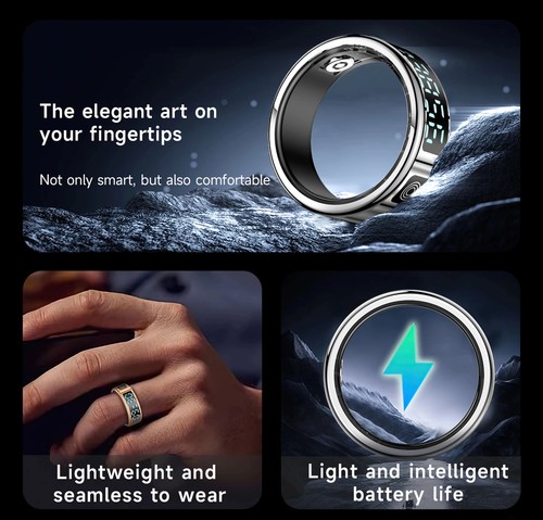 SR08 Smart Ring 5ATM Waterproof Bluetooth 5.1 Heart Rate Blood Oxygen Monitor - Photo 4 sur 15