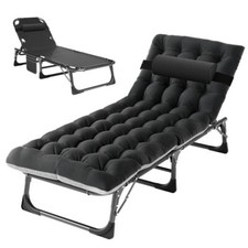 Folding Camping Bed 4 Position Adjustable Cot with Mattress Pillow Chair Chaise