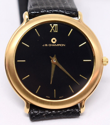 Vintage 1980s JB Champion NOS Mens Classic Dressy Quartz Wristwatch Black/Gold