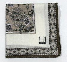 MAN HANDKERCHIEF Unisex Dunhill Paisley Beige Green POCKET SQUARE COTTON 20  