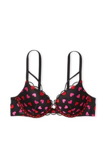 Victoria's Secret Dream Angels Push Up bra set embroidery black heart 5X14 panty