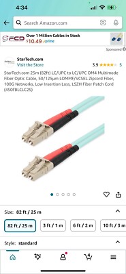 25m Fiber Optic Cable-OM4,100Gb- Duplex Multimode-LC/LC (Startech)