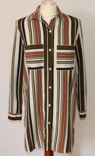 Striped Shirt Dress Button Down Green White Blue Blogger Oversize Trend UK 8