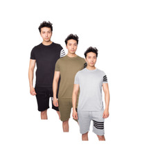 Men's Short Set with Short Sleeve T-shirt and One Side Striped Shorts 2252