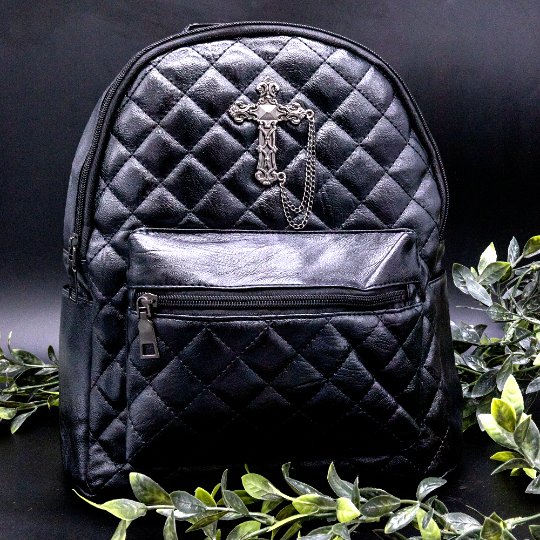 バッグ CROSS STUTS PUNK ROCK BAG QUILTED METAL CROSS Black GOTHX Mini Backpack Rucksack Steam Punk