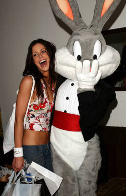 Model Summer Altice poses with Bugs Bunny at The Cabana Beauty Buf- Old Photo