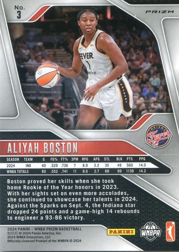 2024 Panini Prizm WNBA ALIYAH BOSTON #3 ORANGE ICE PRIZM FEVER - Picture 2 of 2