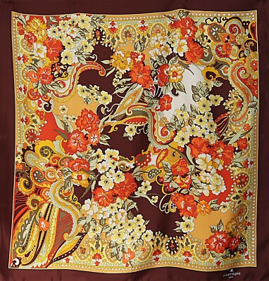 Foulard Soie Vintage Romeo Gigli 90x90 Cm Orange - Occasion, Carré En Soie Pure