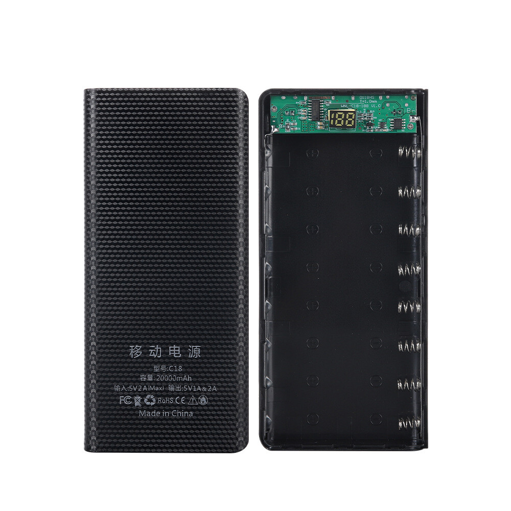 Black Removable Battery Case Power Bank for DIY 8 Slot 18650 Li-ion Batteries-image