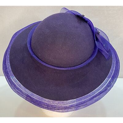 Bellini Womens Hat Purple 100% Wool Wide Brim Ribon Lace  display picture 2
