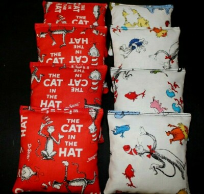 CAT IN HAT DR SUESS made with Dr suess fabric ACA Regulation Cornhole Bean Bags 
