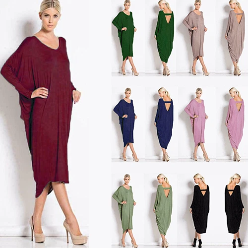 Womens Long Sleeve Backless Party Cocktail Clubwear Baggy Midi Dress UK 8-26