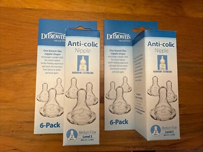 12 PACK! Dr Brown's Natural Flow Level 2, Narrow Baby Bottle Nipple, Medium, 3m+