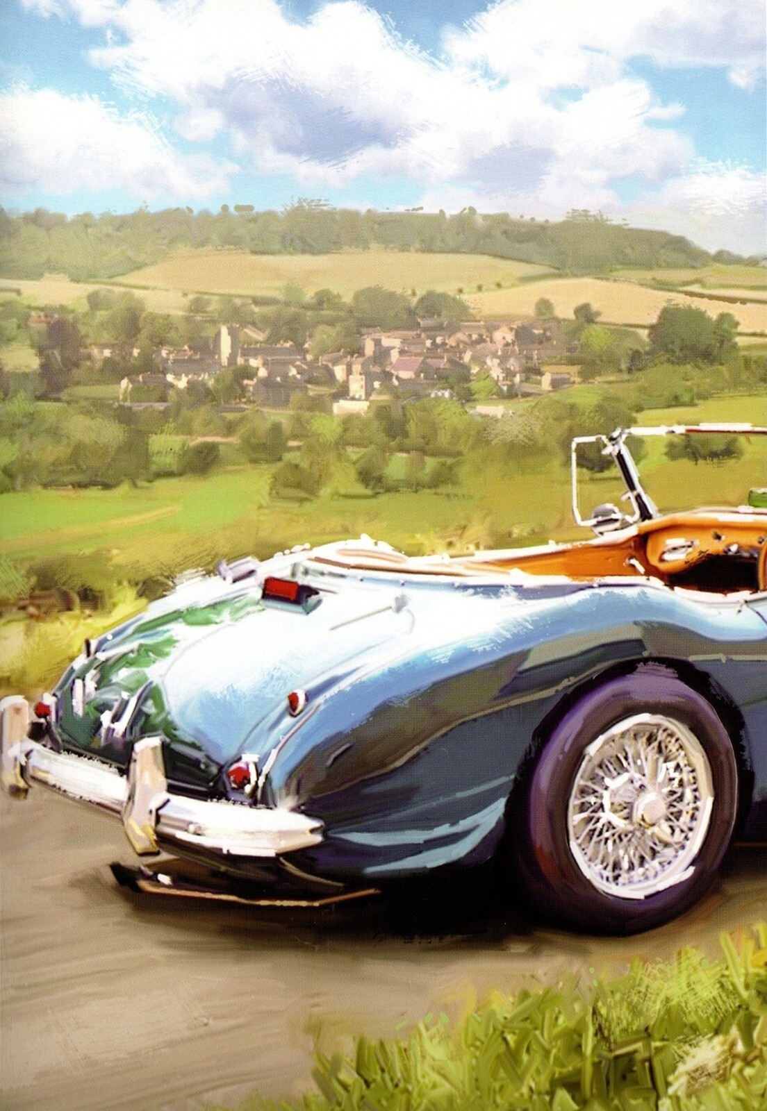 Blank Greeting Card With Envelope - Blue Classic Convertible Car - For Him Male