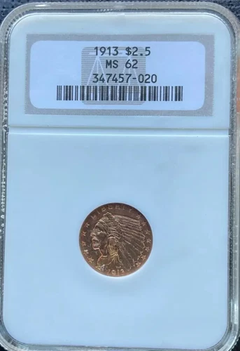 1913 Gold Indian Head Quarter Eagle $2.5 NGC MS62 347457-020