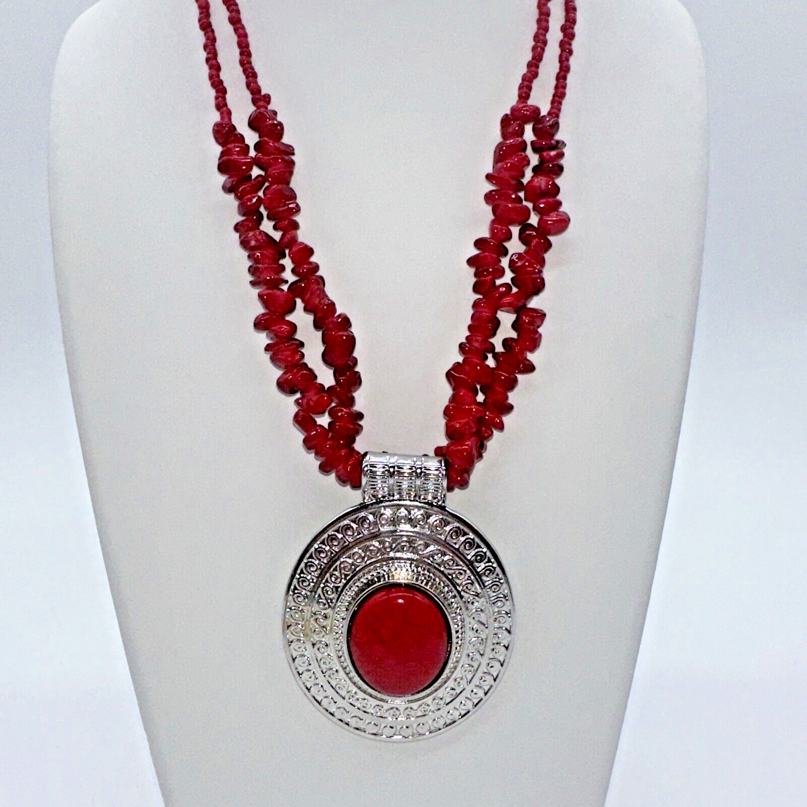 Dramatic 19" Double Strand Red Beaded Statement N… - image 3