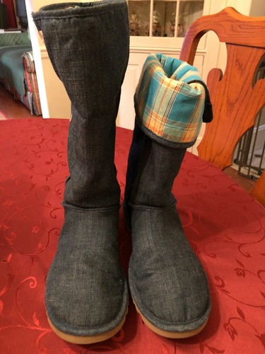 Pro Button Boots in Blue Denim 
