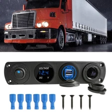 12V Car Boat Cigarette Lighter Socket Dual USB Port Mount Panel Adapter Charger