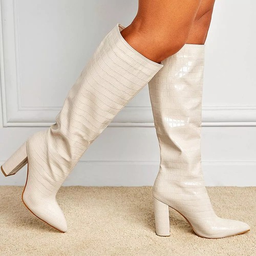 Bottes Femme En Cuir Beige Talon Haut - Taille 34 - Neuf Pas Cher