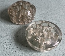 2 Vintage Clear Glass Round Flower Frogs Large Size Floral Arrangement 11 Holes