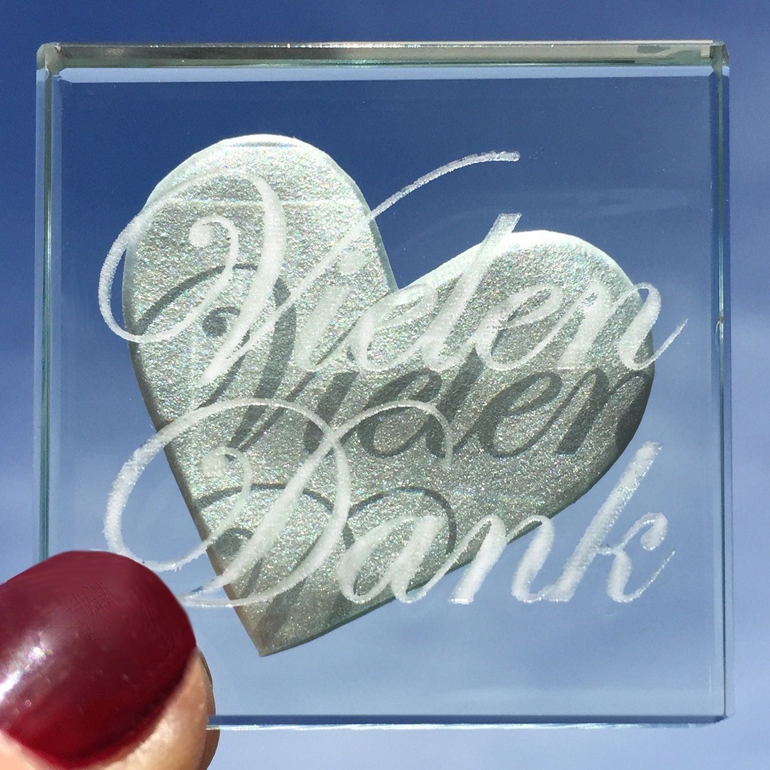 Thank you Glass Keepsake Token Silver Heart German Vielen Dank - Spaceform