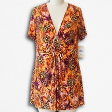 Swimsuits For All Leopard Print Swim Cover Up Dress Orange Plus 22/24