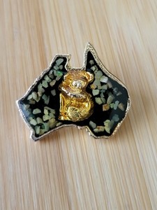 Authentic Vintage Australia Koala Opal Inlay Gold Plated Enameled Brooch Pin