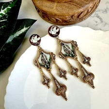 Gold Baroque Boy Regency Earrings Victorian Long Statement Boho Jewelry Gift NEW