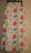 XL L Large skirt long silk cotton floral cream red turquoise yellow Field Manor