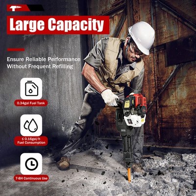 52cc Gas-Powered Demolition Jack Hammer Concrete Breaker Drill 1900W w/2 Chisels