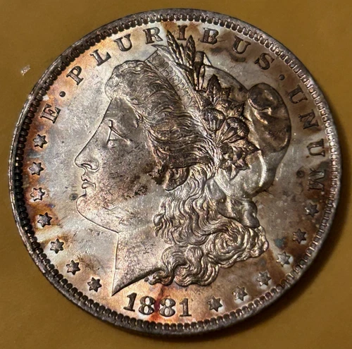 1881-O Morgan Silver Dollar Toned Choice BU: Mirror Field Rev & Obverse Toning