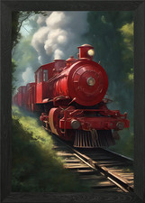 Quadro Stampa su Tela Poster Wall Art Red Train Express Digitale con Cornice