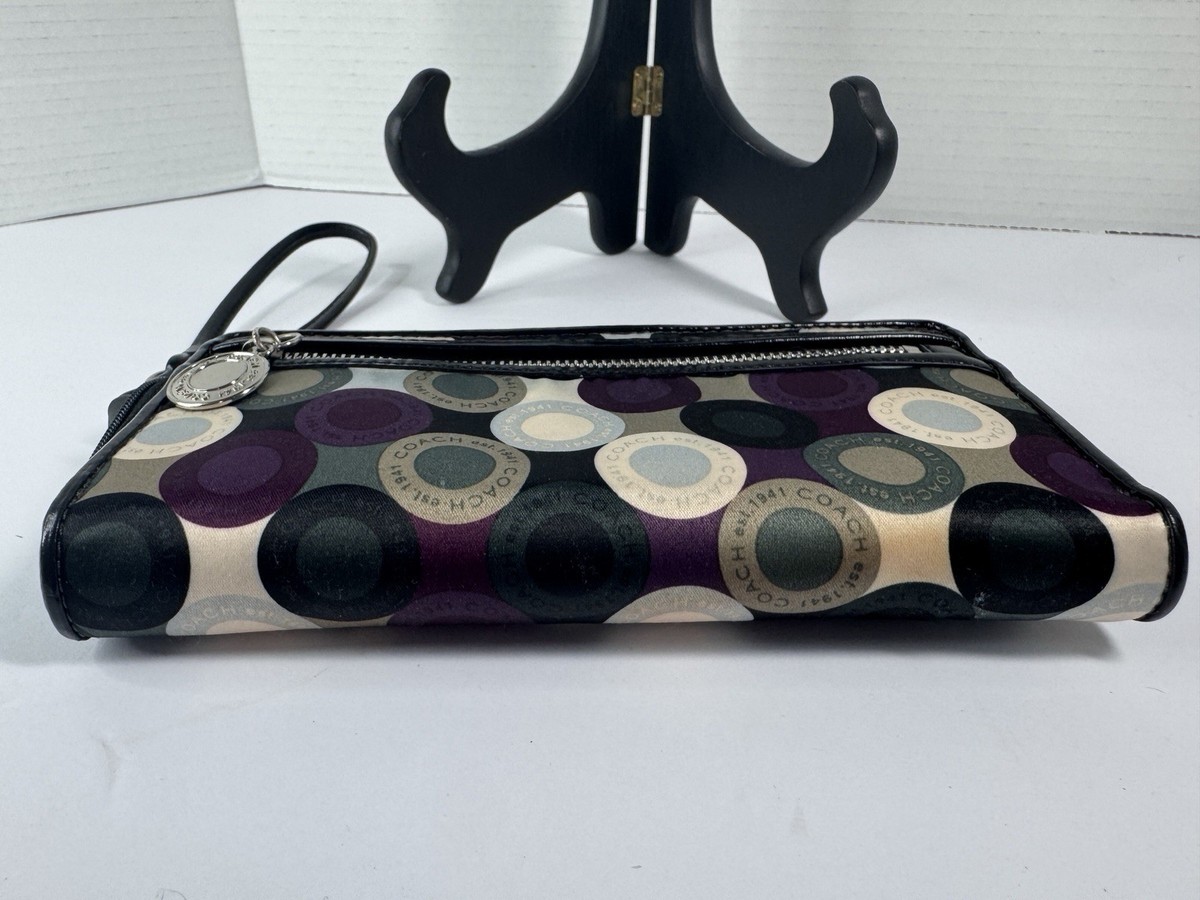 Coach Authentic Leather Op Art Purple Wallet Zip Around Full Size 