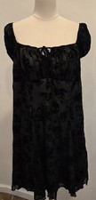 Black Mesh Overlay Floral Velvet Punk Burnout Whimsigoth Babydoll Mini Dress 2XL