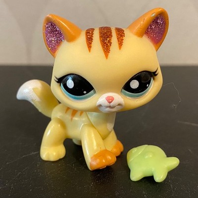 Authentic Littlest Pet Shop #2255 Yellow glitter walking cat