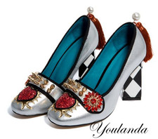 Tassels Real Leather Pumps Women's Flower Dress Shoes Block Heel Pearl Shoes OL