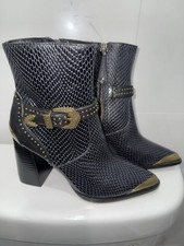 CAMILLA Block Heel Buckle Boot Shes Got Grace Black gold captoe Leather 37/ 7