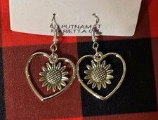 Retro Bohemian Hollow Heart Sunflower Silvery Dangle Earrings Silver Plated Gift