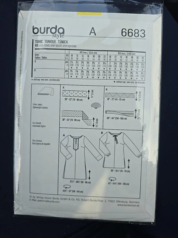 6683 BURDA DRESS & TUNIC WOMEN'S Sewing Pattern Sizes 10 - 22 Skill: SUPER EASY - Image 2 of 2