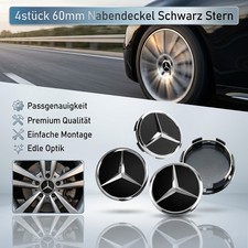 Schwarz Nabendeckel 60mm Radnabenkappen Nabenkappen für Mercedes Benz 4er Set